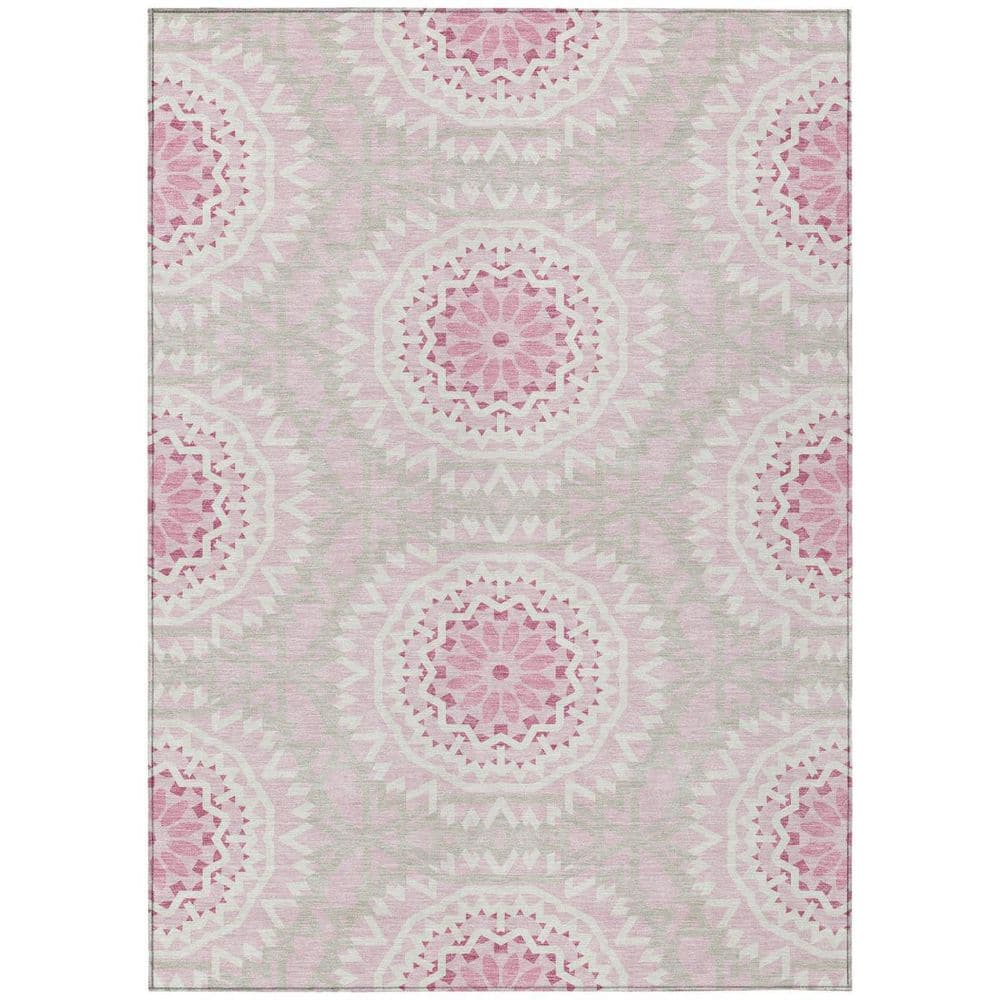 Pink, Blush, Ivory 9 ft. x 12 ft. Woven Floral, Medallion Polyester Rectangle Indoor/Outdoor Area Rug price history on PriceWatchPro