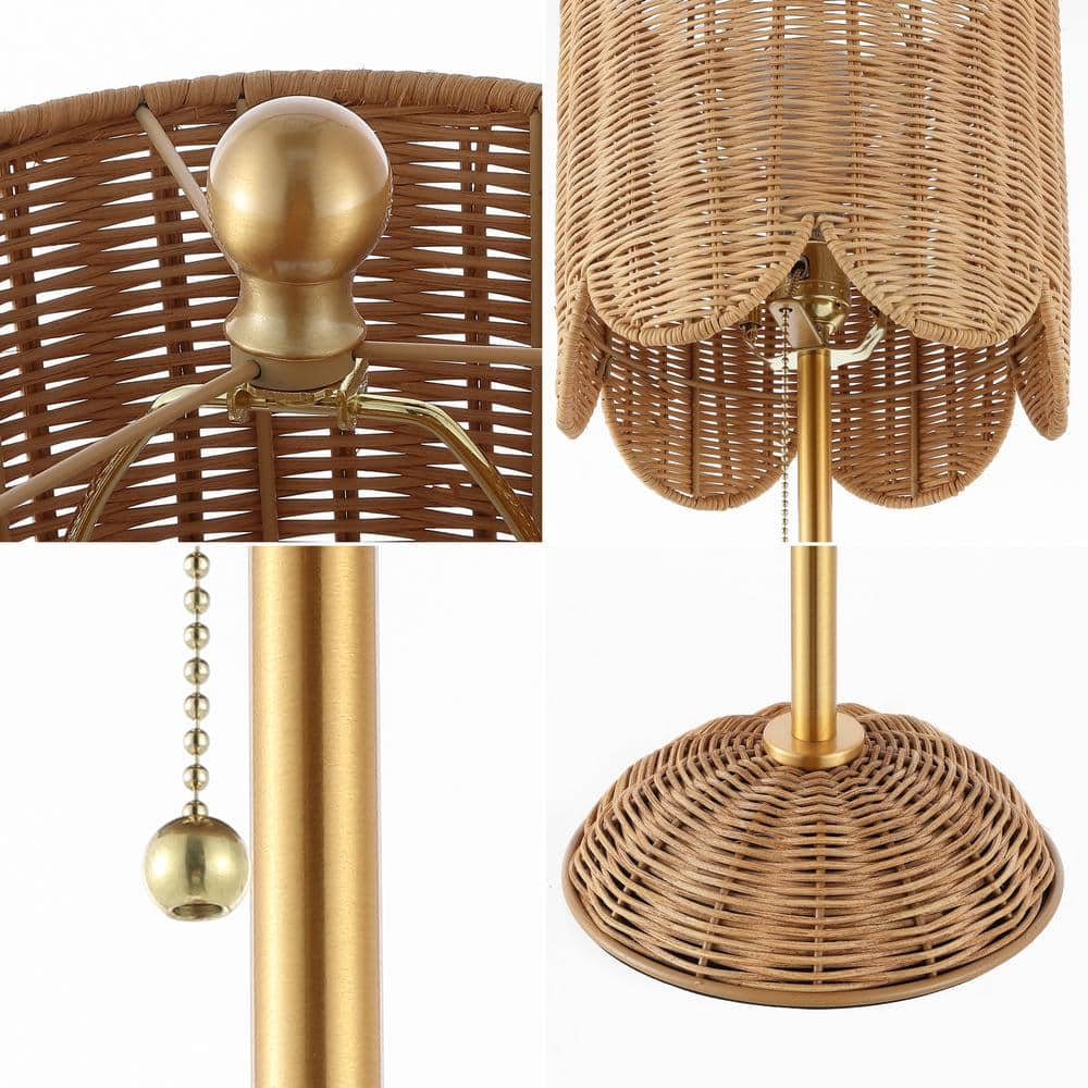 Celerie 27.5" Natural Rattan and Brass Gold LED Table Lamp Set