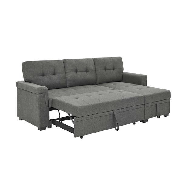 85 in. Light Gray Polyester Queen Size Convertible Sofa Bed with Storage and Tufted Cushions - Modern Sleeper Couch