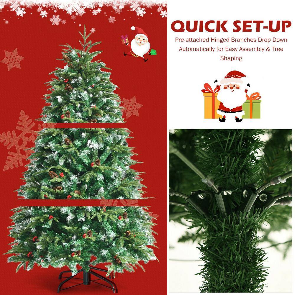 5 ft Green Pre-Lit LED Snowy Hinged Christmas Tree with Multi-Color Lights