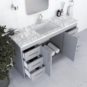 Capri 60 in. W x 22 in. D Bathroom Vanity in Gray with Carrara Marble Vanity Top in Gray with White Basin