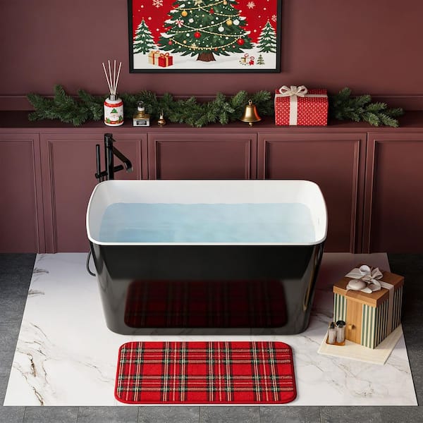 Muse 49 in. Black Acrylic Rectangle Flatbottom Freestanding Non-Whirlpool Soaking Bathtub Include Interior Seat