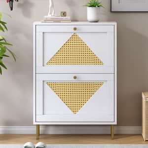 30.3 in. H x6.6 in. W Rattan Shoe Cabinet with 2 Flip Drawers,White