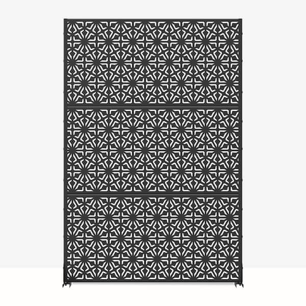 PexFix 72 in. x 47 in. Outdoor Galvanized Metal Privacy Screen Garden Fence in Geometric Star Pattern in Black