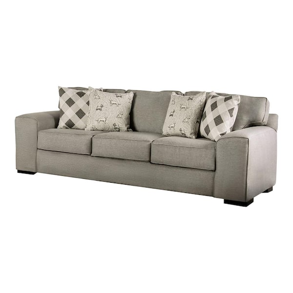 Furniture of America Bullard 101 in. Square Arms Fabric Rectangle Reversible Back Pillows Sofa in. Gray