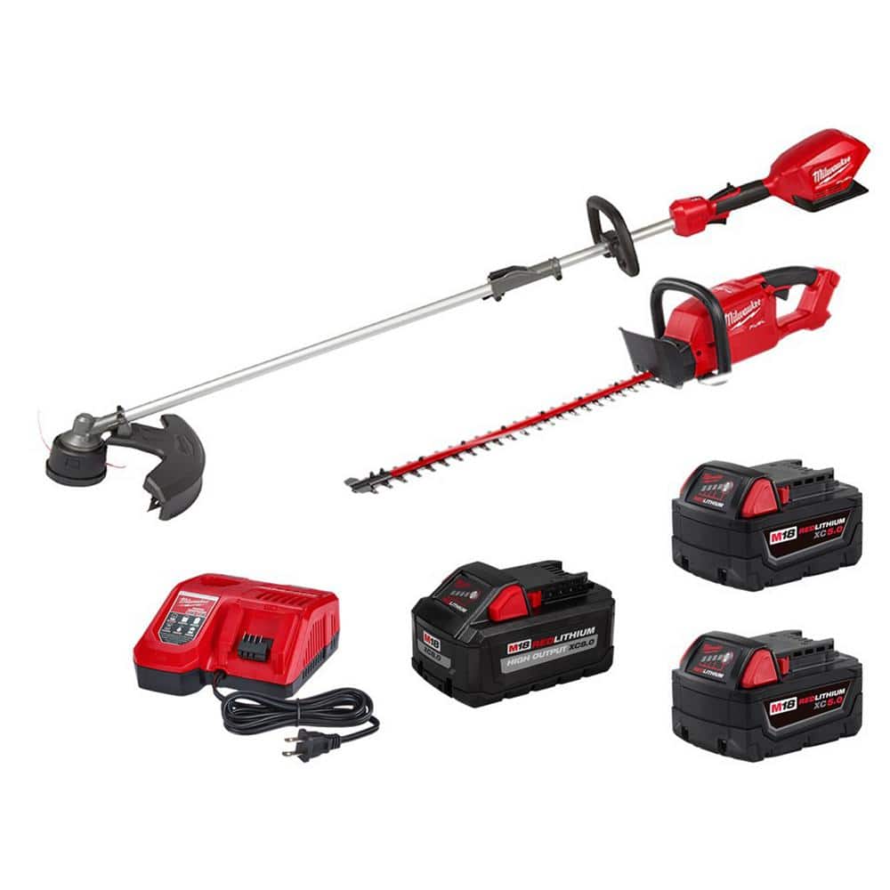 Milwaukee M18 FUEL 18V Brushless Cordless String Trimmer & Hedge Trimmer  Combo kit with 8 Ah Battery and two 5 Ah Batteries 