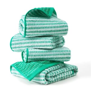 Striped Reversible Terry Organic Cotton 20 in. x 30 in. Green Hand Towel Set 4-Pack
