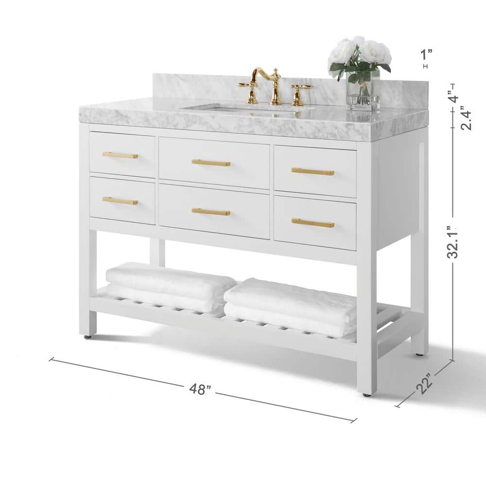 Elizabeth 48'' White Vanity with Gold Hardware