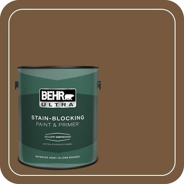 BEHR ULTRA 1 gal. #290F-7 Wooden Cabin Extra Durable Semi-Gloss Enamel Interior Paint & Primer