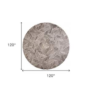 10' Round Tan and Gray Geometric Area Rug