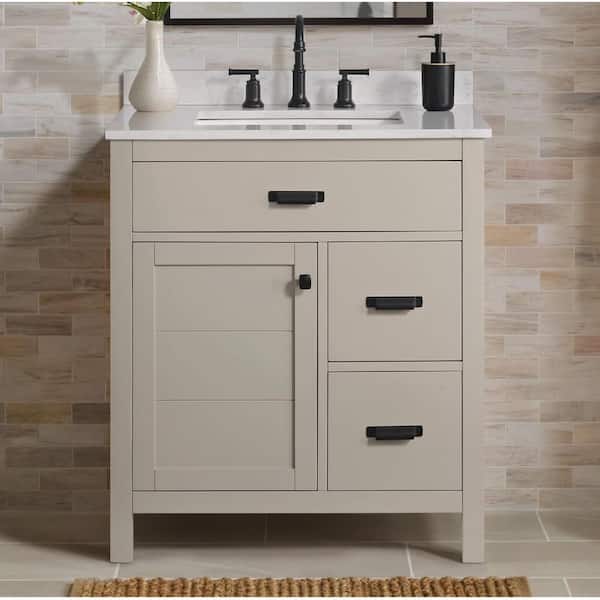 Home Decorators Collection Stanhope 31 in. Single Sink Even Better Beige Bath Vanity with Carrara White Engineered Stone Top (Assembled)