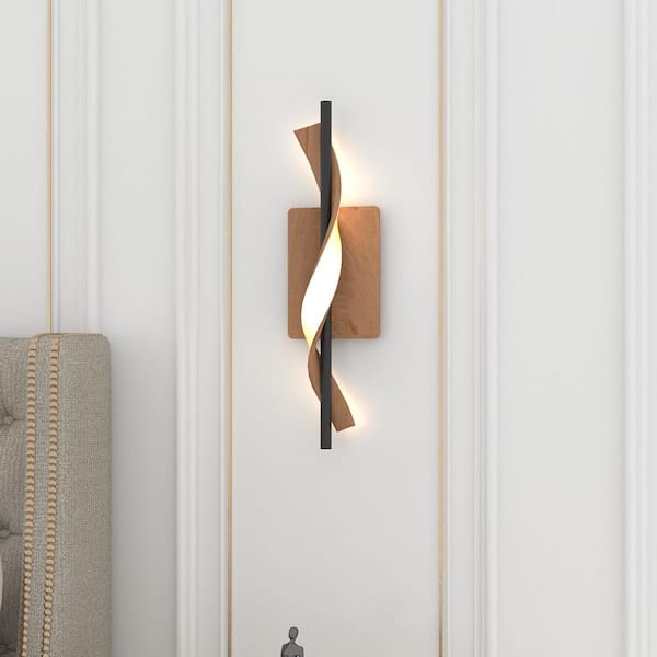 Washington 1-Light 17.9 in. Black/Wood LED Wall Sconce