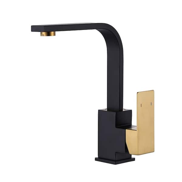 Stainless Steel Single Handle Bar Faucet with Swivel Spout, 2-Aerators and Supply Lines in Black and Gold