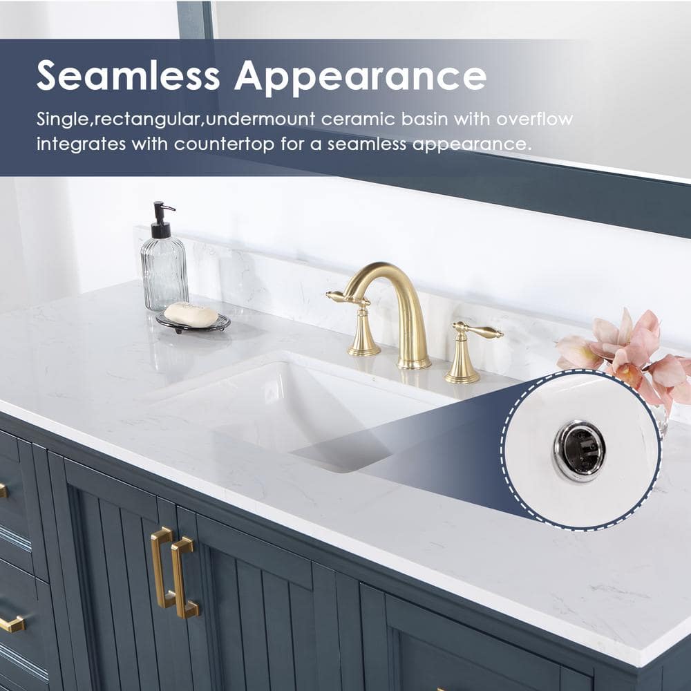 Isla 72" Classic Blue Double Sink Bathroom Vanity with White Stone Top