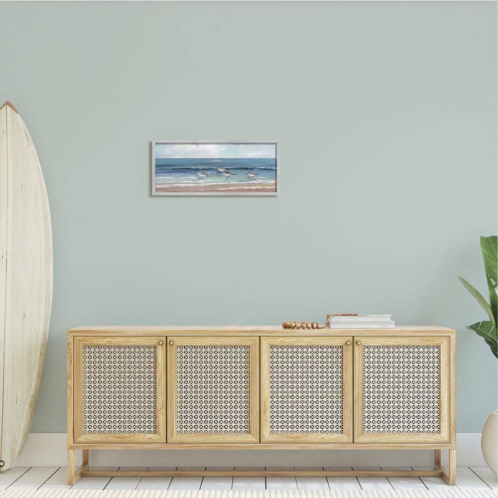 Gray Framed Sandpipers Beach Landscape Wall Art, 24 x 10