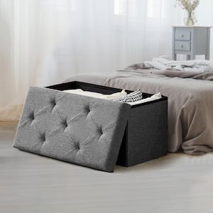 Simplicity 30 in. Grey Linen Fabric Rectangular Folding Storage Ottoman Bench for Living Room, Entryway