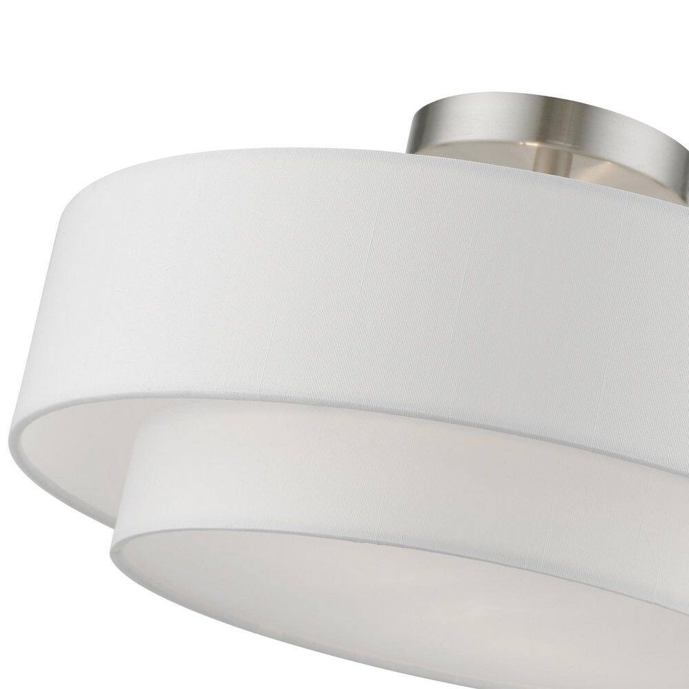 Brushed Nickel 2-Light Semi-Flush Mount with Glass Drum Shade