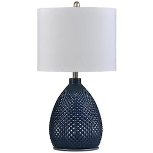 Glass 26 in. Navy Blue Glass Bedside Lamp