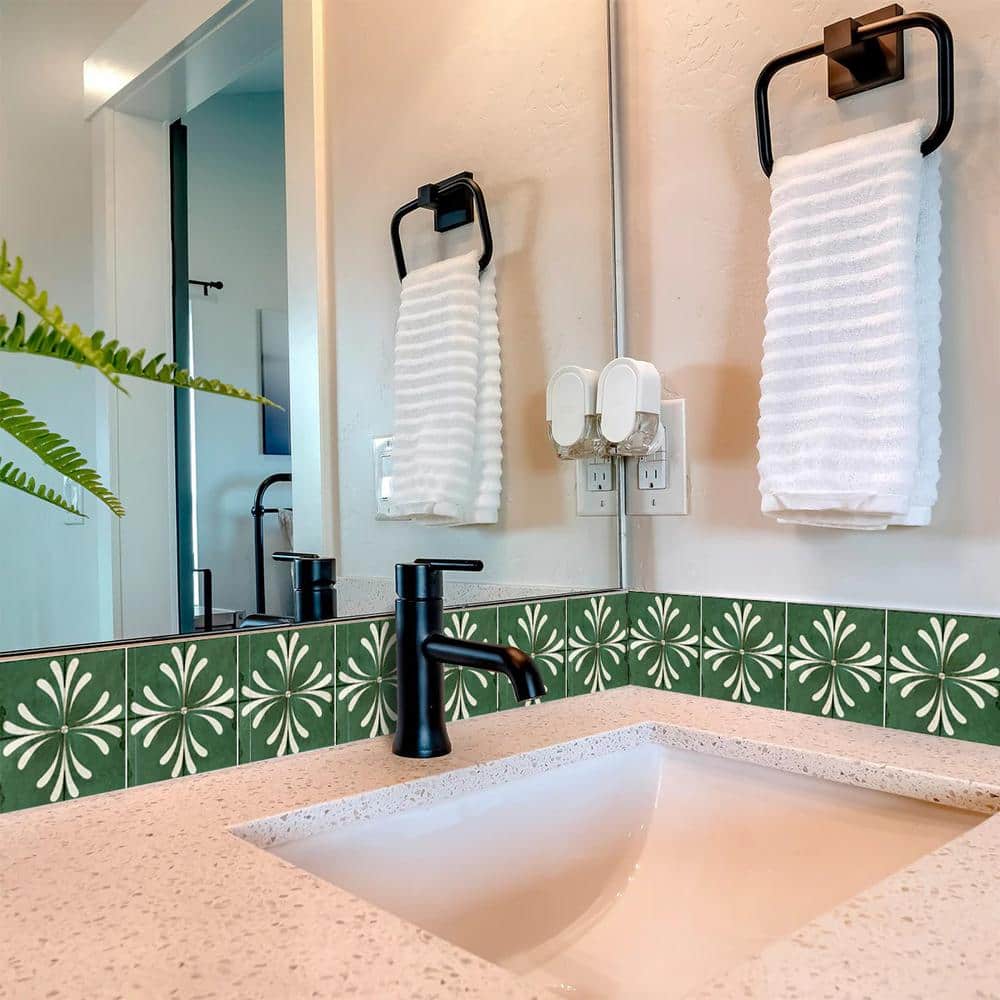 Vintage Dark Green and White Vinyl Tile Stickers, 4x4-inch