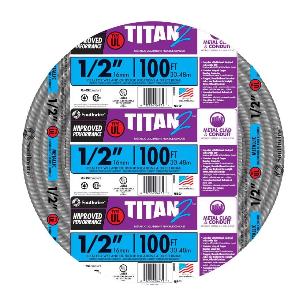 Southwire 1/2 in. x 100 ft. Liquidtight Flexible Metallic Titan