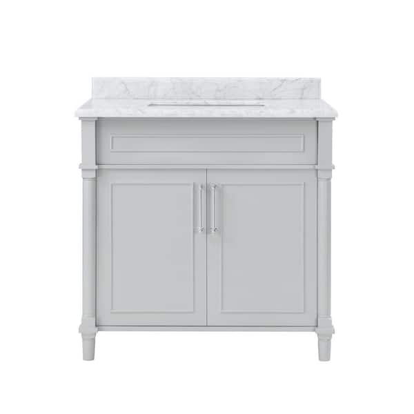 Home Decorators Collection Aberdeen 36 in. W x 22 in. D Single Bath Vanity in Dove Grey with Carrara Marble Top with White Sink