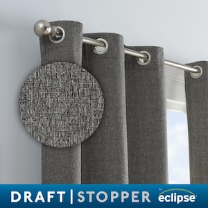 Carter Draftstopper  Charcoal Textured Solid Polyester 37 in. W x 63 in. L Room Darkening Pair Grommet Top Curtain Panel