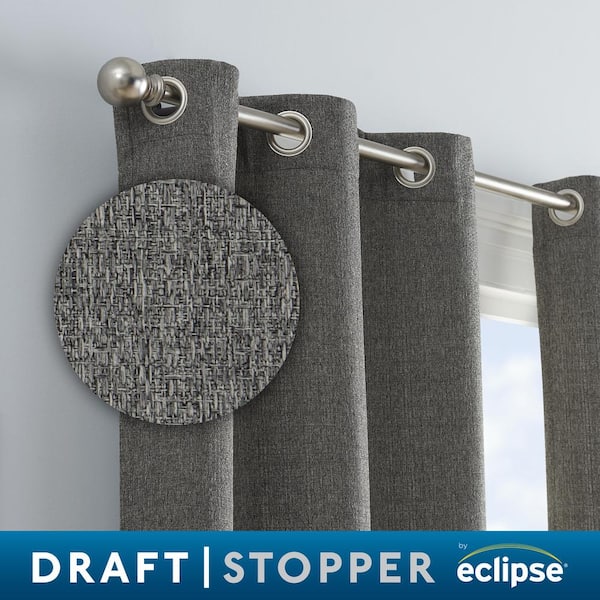Eclipse Carter Draftstopper Charcoal Textured Solid Polyester 37 in. W x 63 in. L Room Darkening Pair Grommet Top Curtain Panel