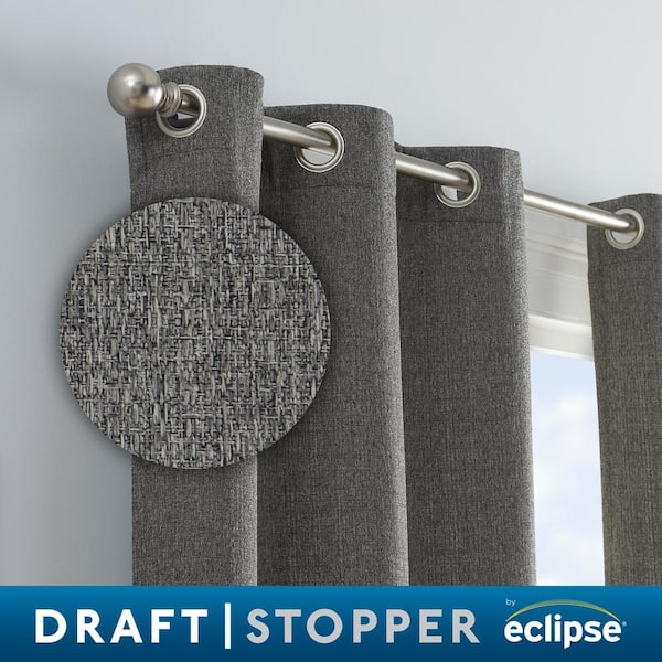 Eclipse Carter Draftstopper White Textured Solid Polyester 37 in. W x 84 in. L Room Darkening Pair Grommet Top Curtain Panel