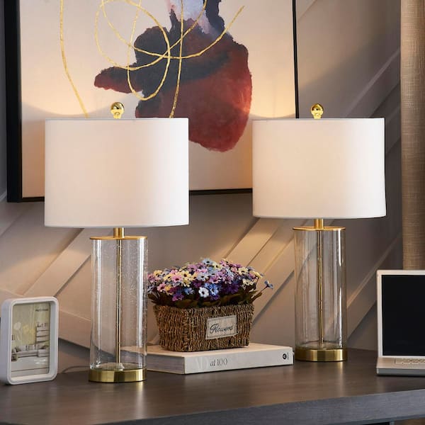 Concord 23.25 in. White/Gold Coastal Dimmable Glass Bedroom Living Room Bedside Desk Nightstand Table Lamps Set of 2