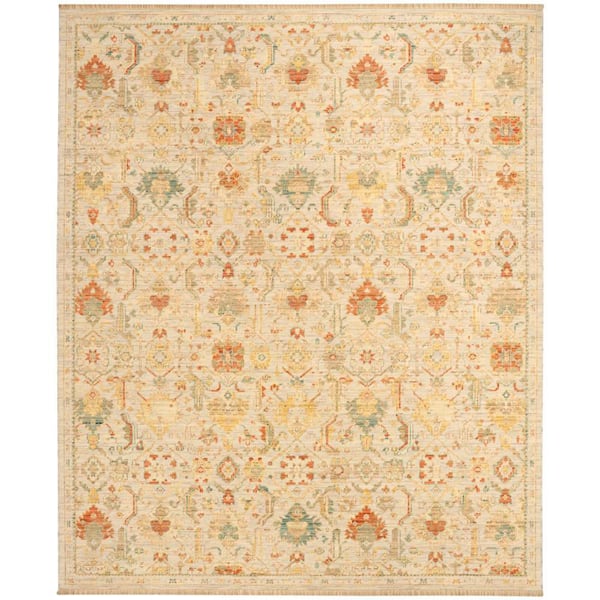 Antique Bloom Taupe Multicolor 10 ft. x 13 ft. Medallion Traditional Area Rug