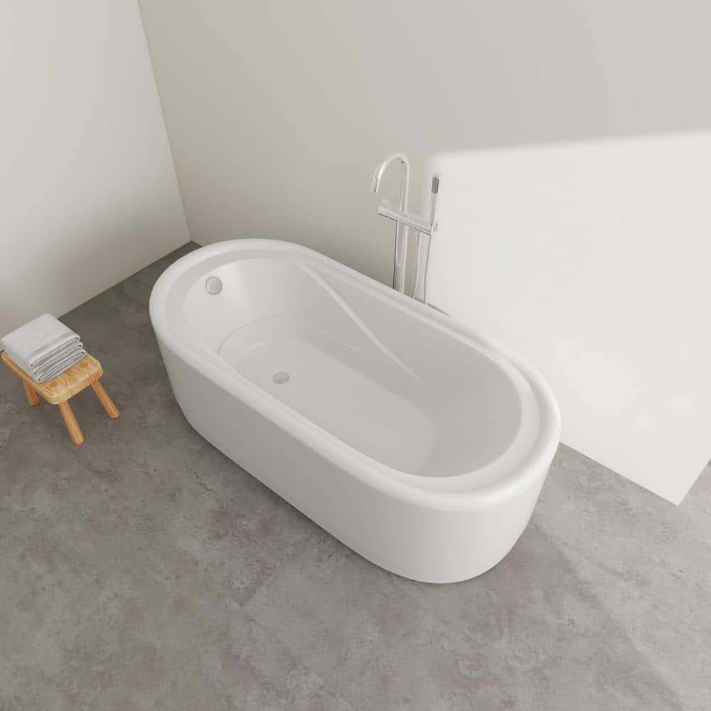 59-Inch White Acrylic Freestanding Soaking Bathtub