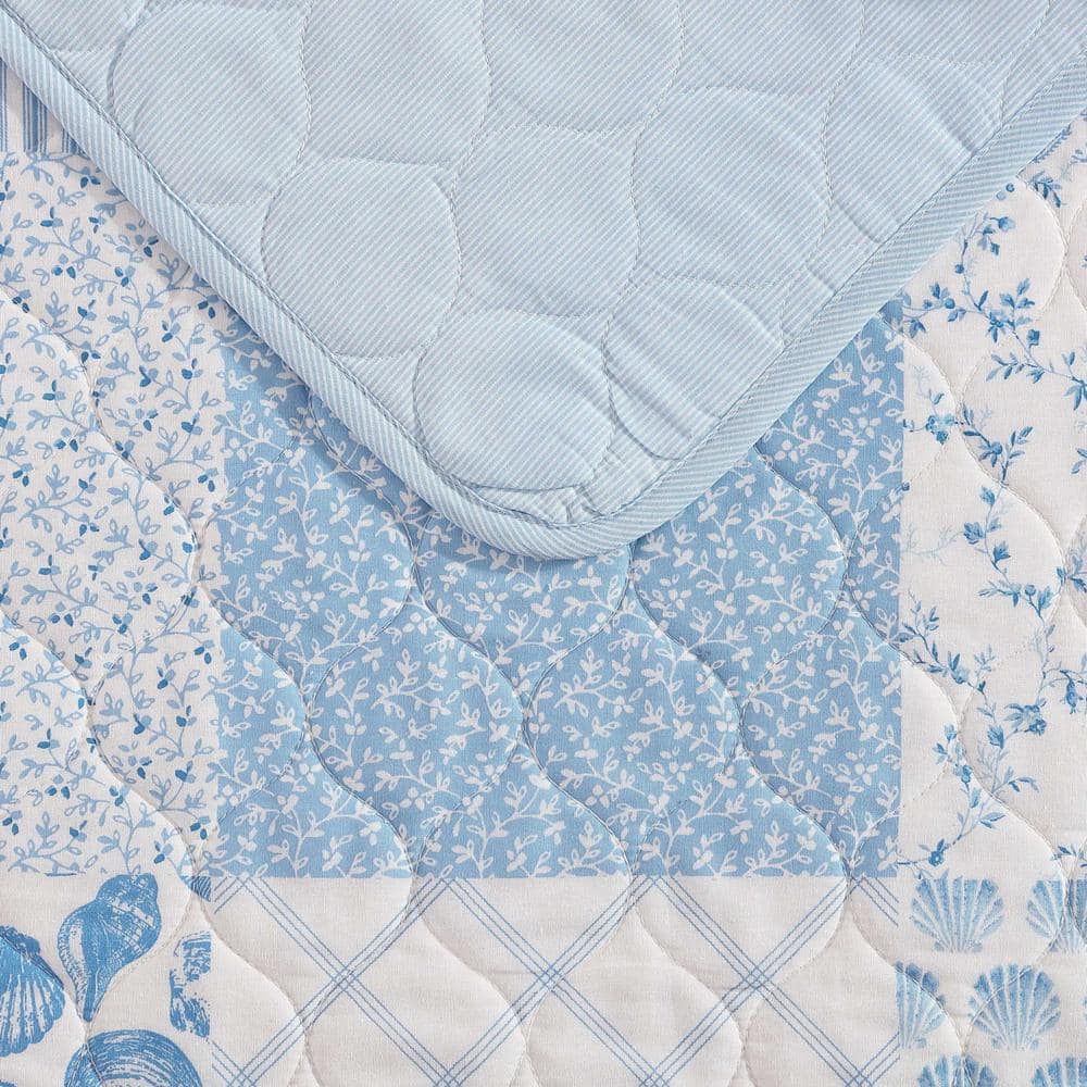 Blue Cotton Twin Reversible Quilt Set with Shams