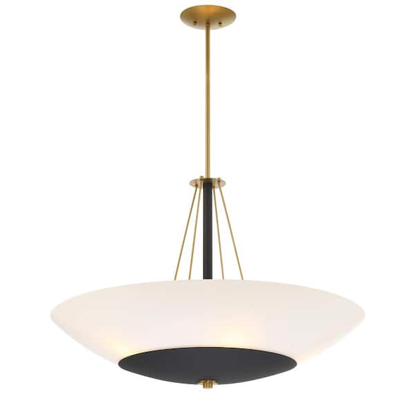 Bax 60-Watt 5-Light Sand Black and Soft Brass Bowl Pendant Light with Clear and White Glass Shades, No Bulbs Included