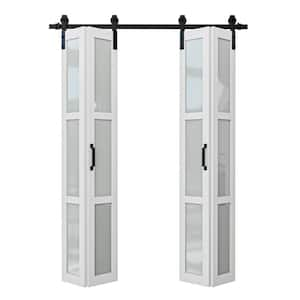 64 in. x 84 in. 3-Lite Tempered Frosted Glass Solid Core White Finished Glass Bi-Fold Door with Hardware