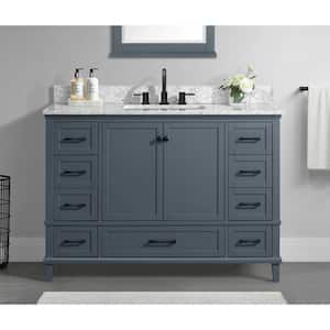 Merryfield 49 in. Single Sink Freestanding Dark Blue-Grey Bath Vanity with White Carrara Marble Top (Assembled)