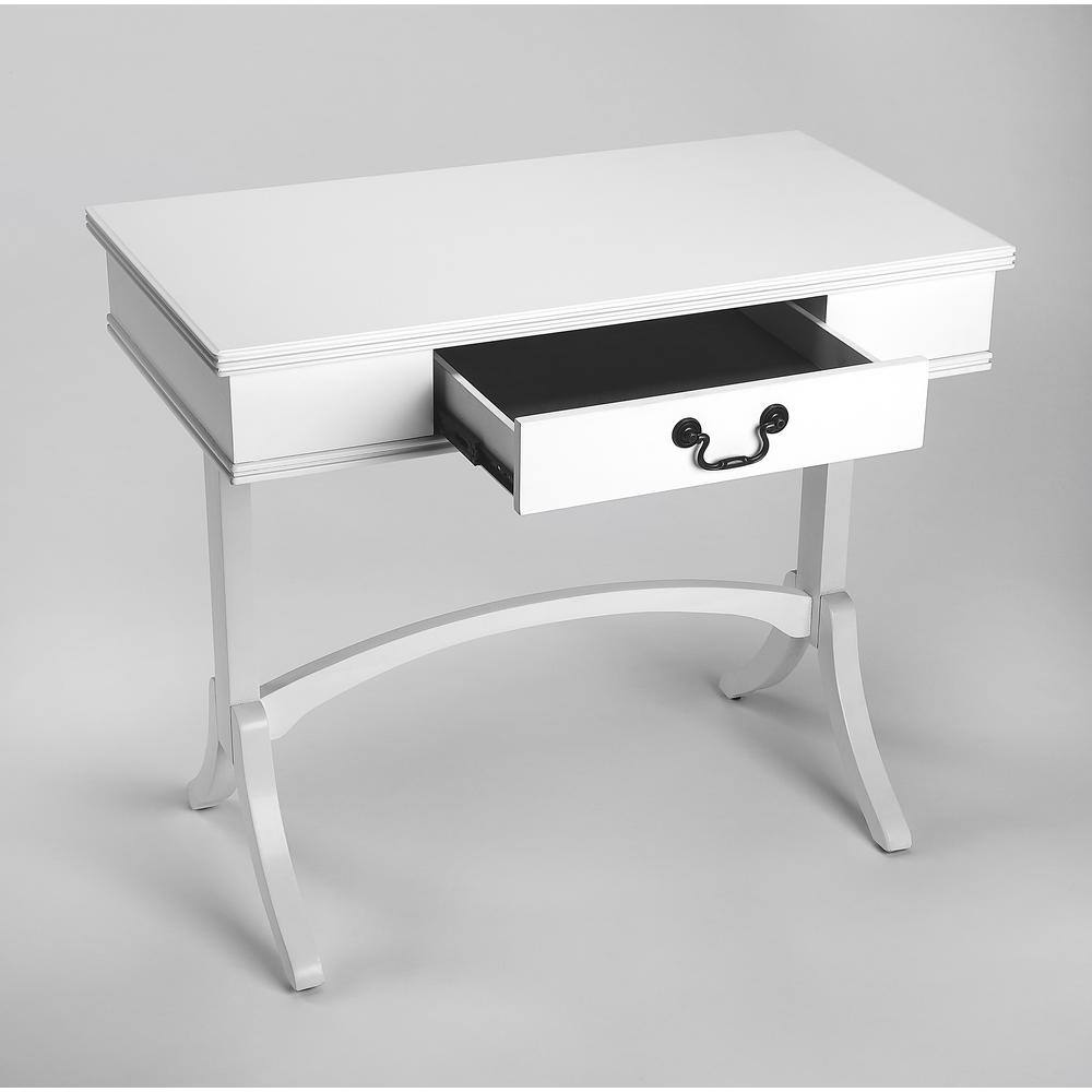 Elegant White Acacia and Pine Writing Desk with Antique Brass Drawer