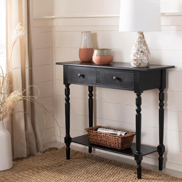 Standard Rectangle Wood Console Table, Black Turned Leg Console Table
