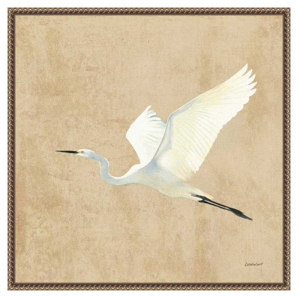 Beaded Framed Egret Print on Canvas Wall Art