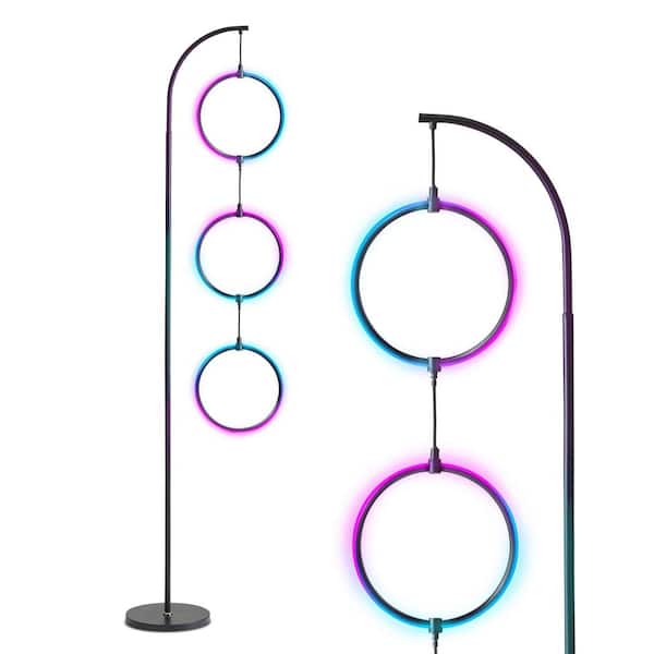 Brightech Nova 74 in. Classic Black Industrial 3-Light LED Energy Efficient Floor Lamp with Built-In Color Changing Function
