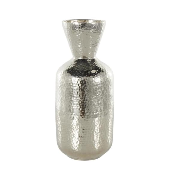Litton Lane Silver Hammered Aluminum Metal Decorative Vase with Cone Shaped Opening