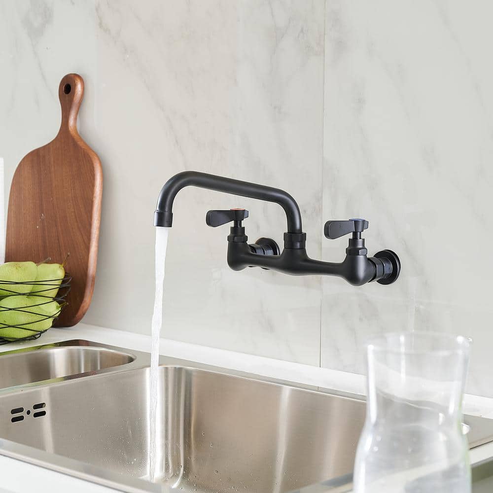 Matte Black Wall-Mount Dual Handle Kitchen Faucet