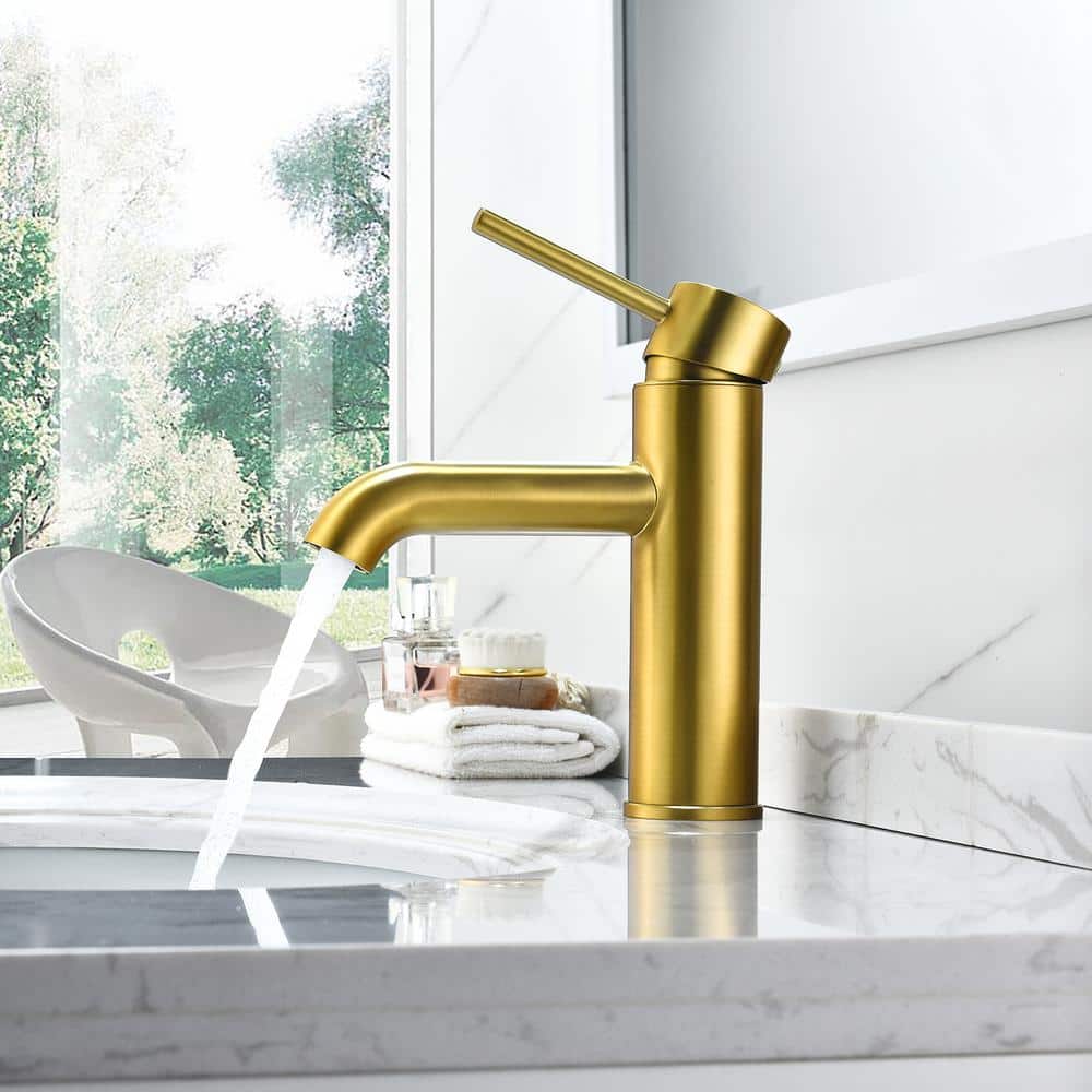 Tubize Brushed Gold Solid Brass Single-Handle Bathroom Faucet