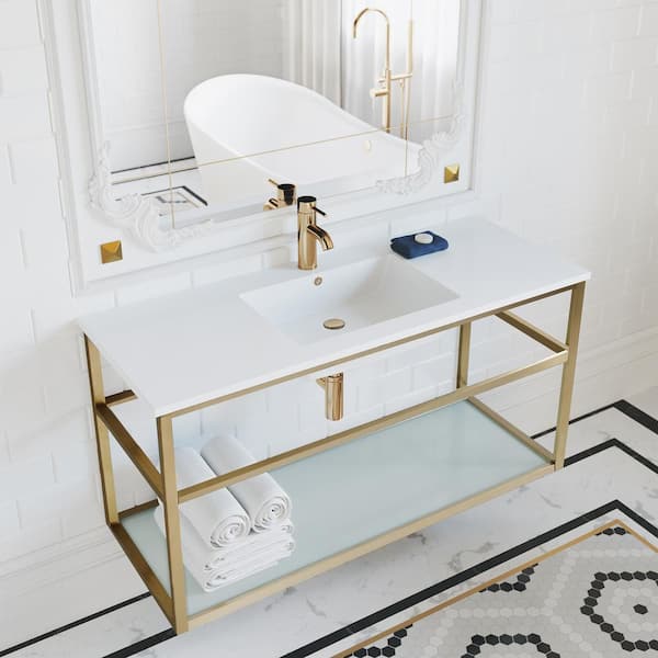 Swiss Madison Pierre 47.2 in. W x 23.6 in. H Vanity in Gold with Ceramic Vanity Top in White with White Basin