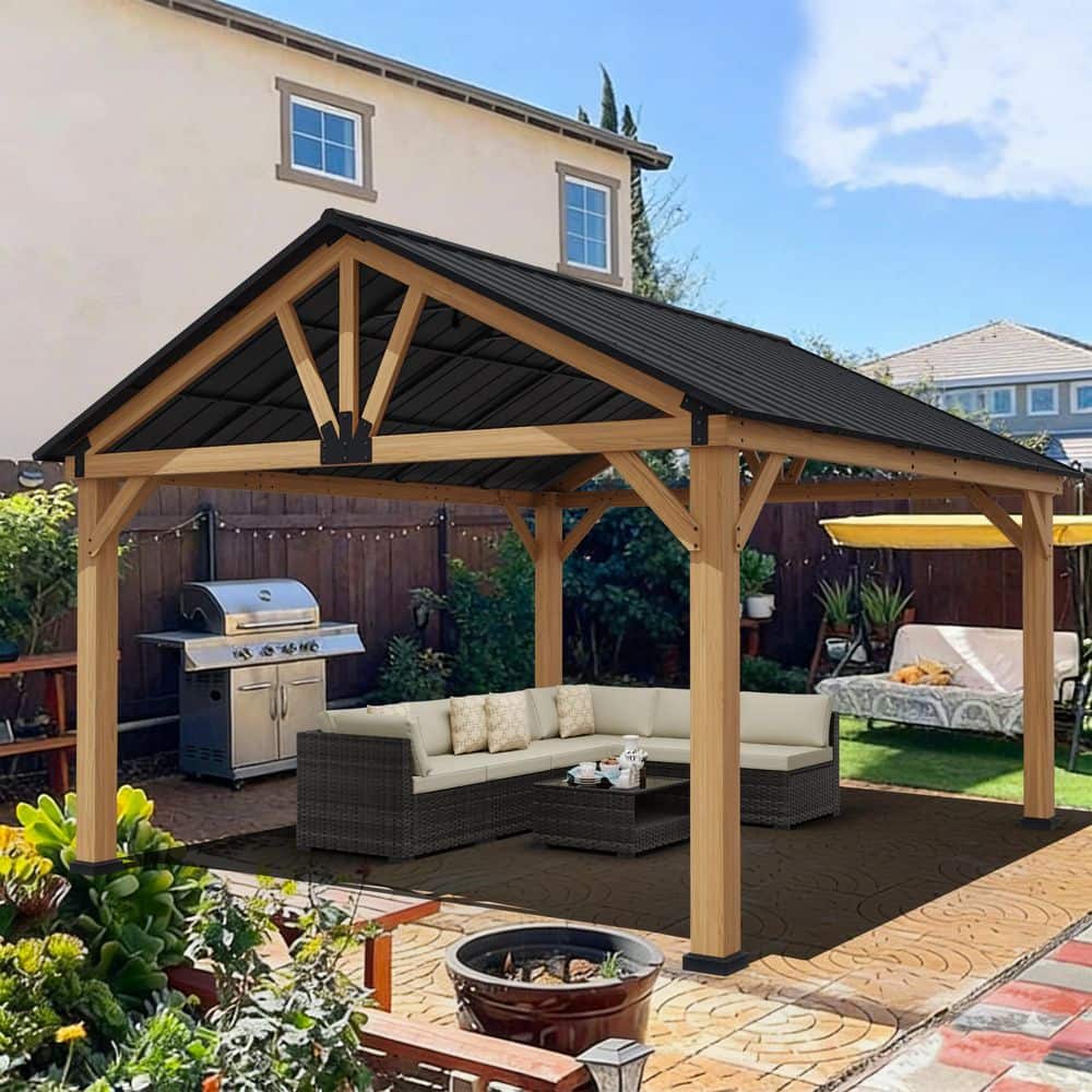 ◆ニチベイ◆ウッドブラインド◆W1220×H920◆O-2506BL7◆ PremDwell 15 ft. W x 13 ft. D Cedar Wood Outdoor Hardtop Gazebo