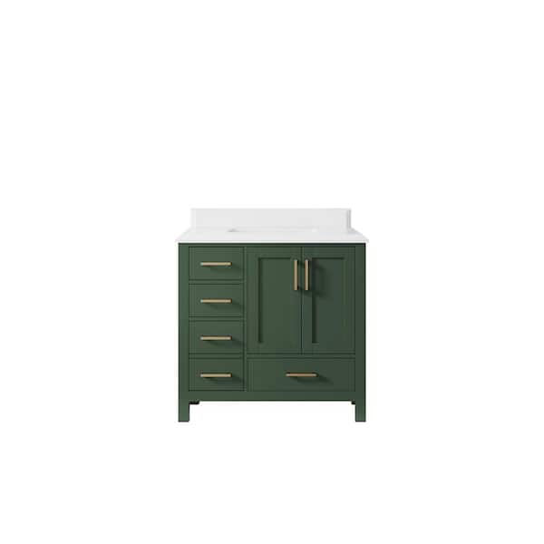 Willow Collections Malibu 36 in. W x 22 in. D x 36 in. H Single Sink Bath Vanity Center in Green with Cove Edge White Quartz Top