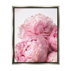 Blush Pink Peonies Florals Blooming over White by Ziwei Li Floater Frame Nature Wall Art Print 17 in. x 21 in.
