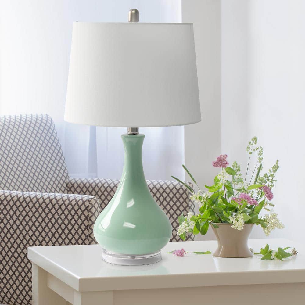 Aqua Ceramic Teardrop Table Lamp with White Shade