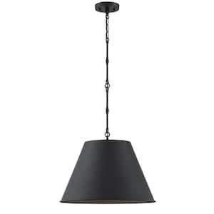 Alden 18.25 in. W x 12.5 in. H 1-Light Matte Black Shaded Pendant Light with Opaque Black Metal Shade
