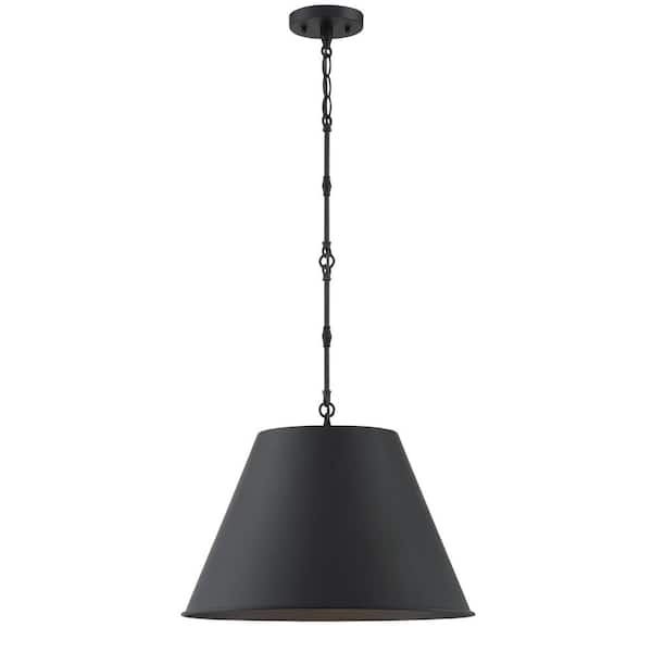 Savoy House Alden 18.25 in. W x 12.5 in. H 1-Light Matte Black Shaded Pendant Light with Opaque Black Metal Shade