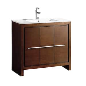 Allier 36 in. Bath Vanity in Wenge Brown with Ceramic Vanity Top in White with White Basin